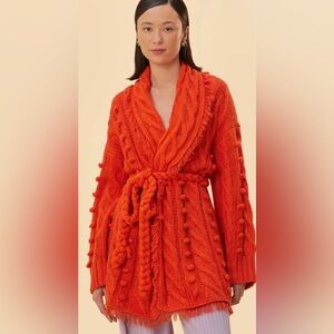 Farm Rio orange braided cardigan Med